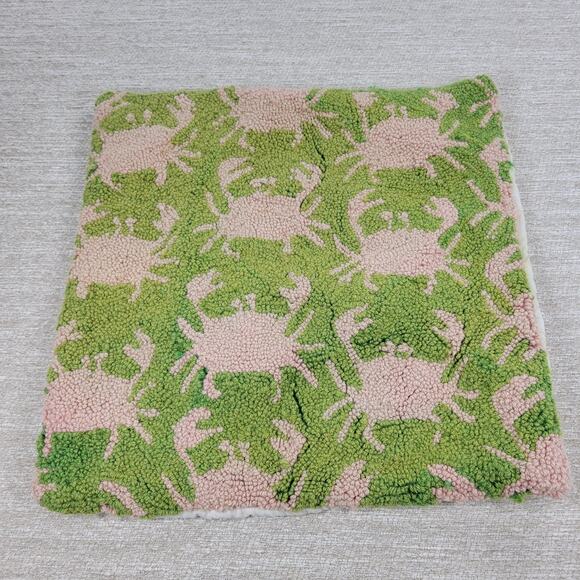 Vtg Handmade Wool Hooked Crab Pillow Cover 18x18 Coastal Nautical Beach Cottage - Picture 3 of 16